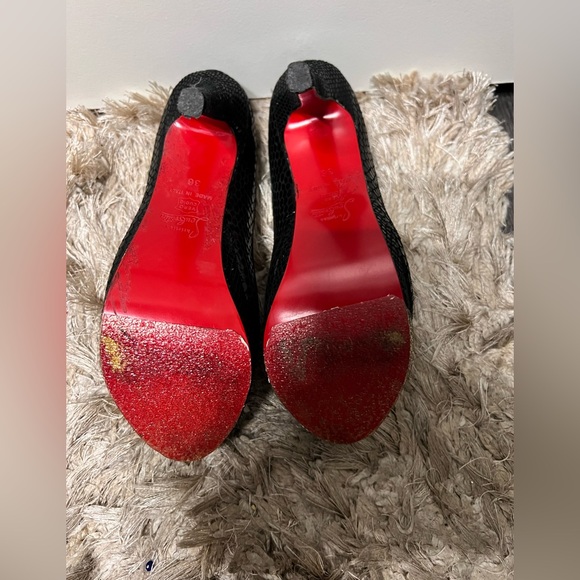 Christian Louboutin Black Snakeskin Textured Peep-Toe Platform Heels - Picture 6 of 8